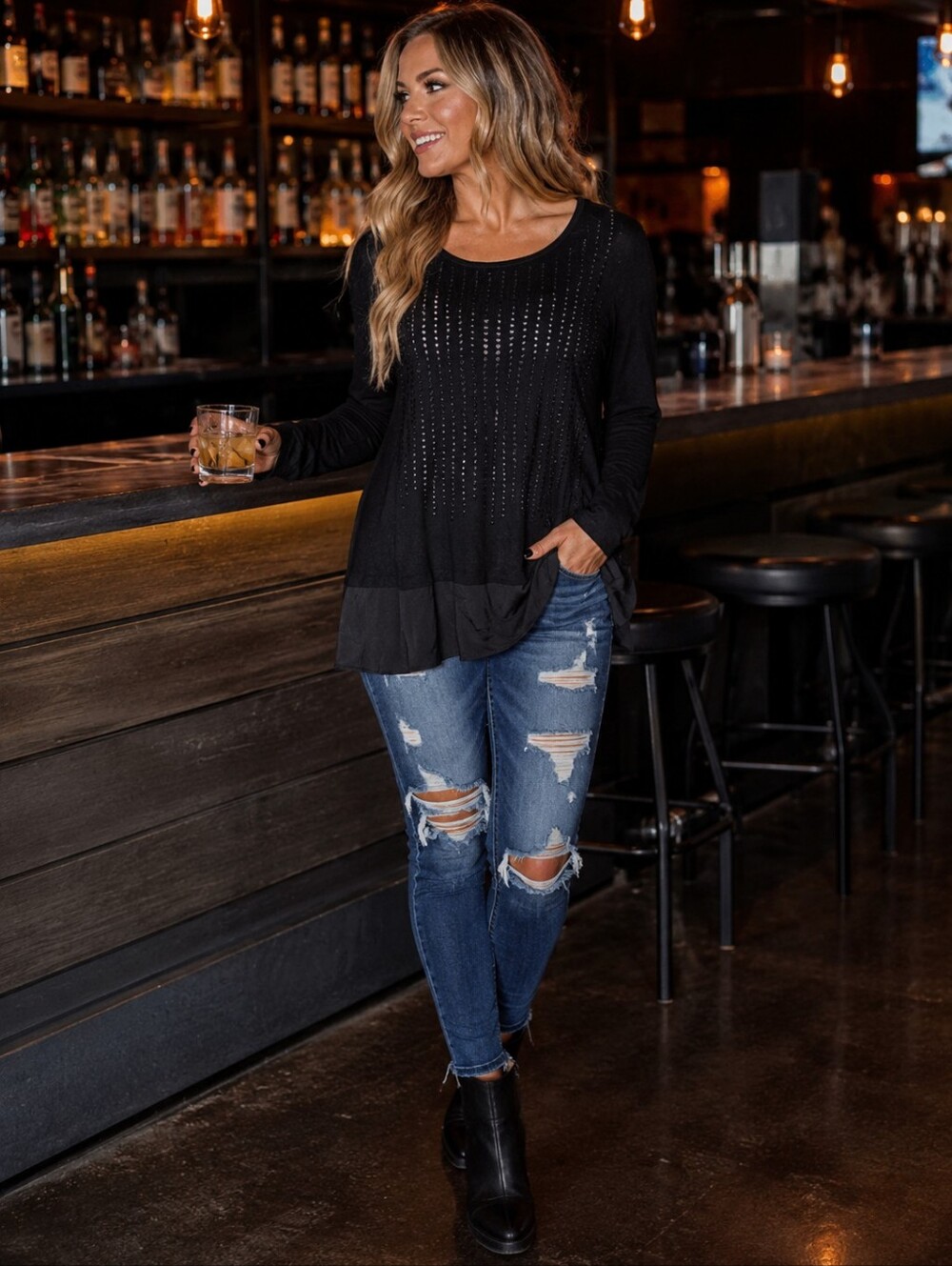 Apt9 Black Studded High Low Blouse